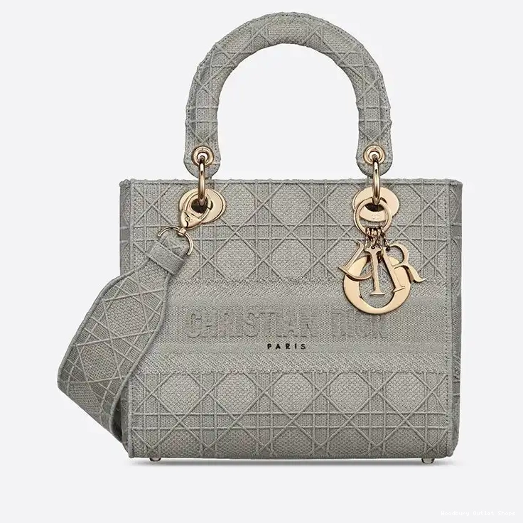 Bag Grey Canvas Motif D-lite Lady Cannage Medium 0505 Hot Sale